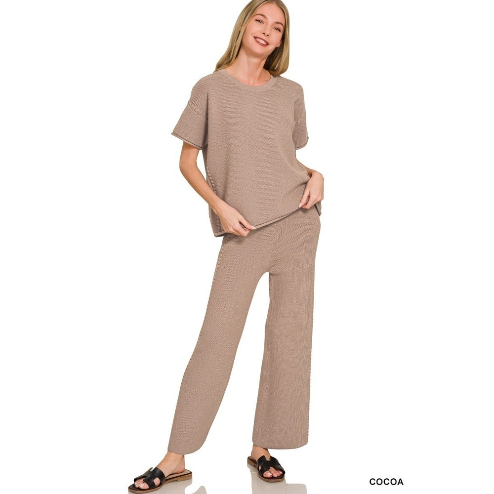 Zenana Viscose Round Neck Top &‎ Pants Set - Large